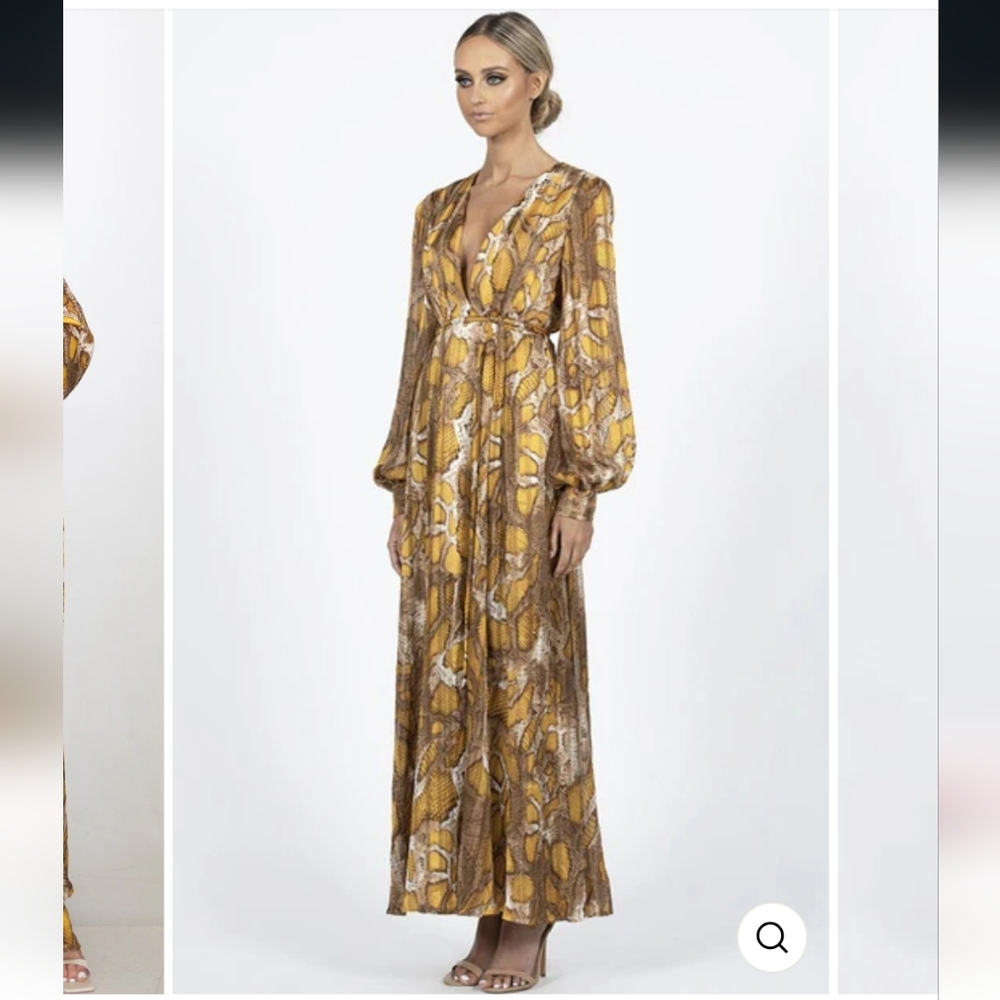 Gold and Brown Cobra Patterned Maxi Dress